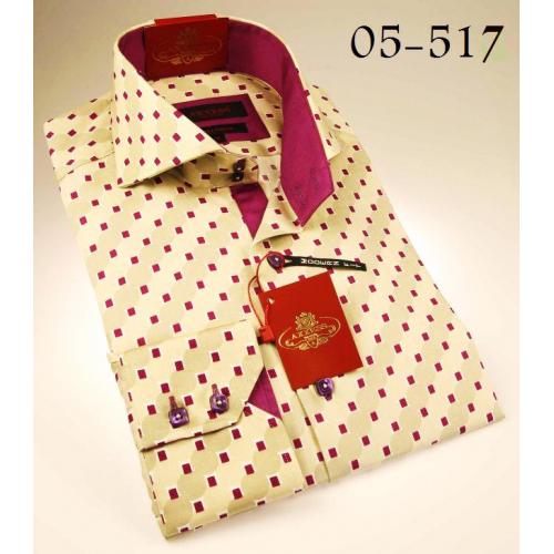 Axxess Burgundy / Champagne Square Design 100% Cotton Dress Shirt  05-517